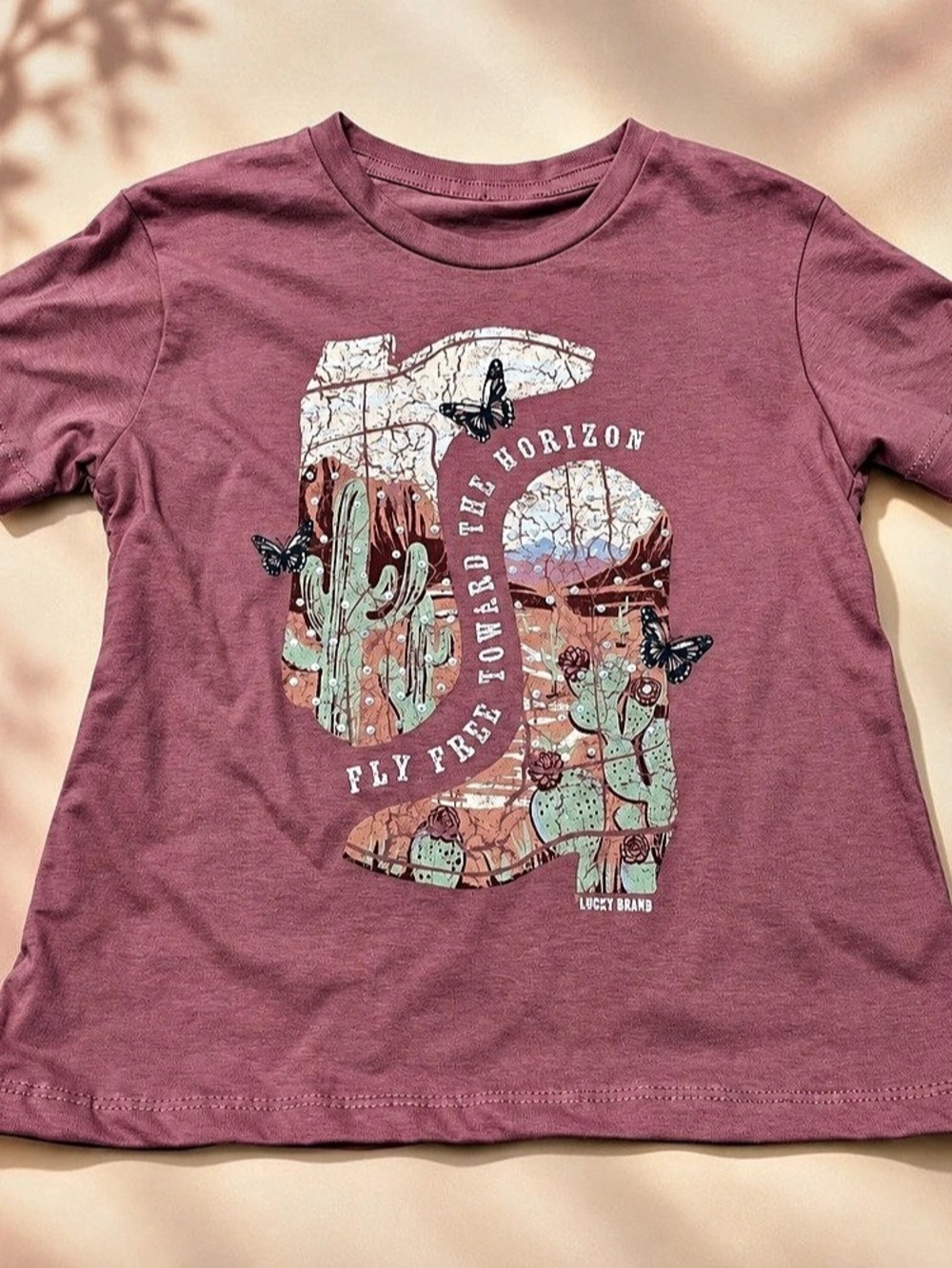 Lucky Brand Girls Pink Cactus Butterfly Graphic Tee | Size 8/10